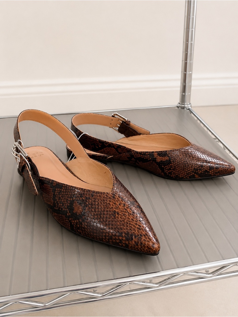a new day Brown Snake-Print Pointed Slingback Flats